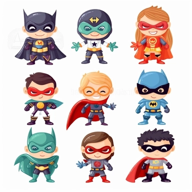 clipart, cute superhero variety, white background