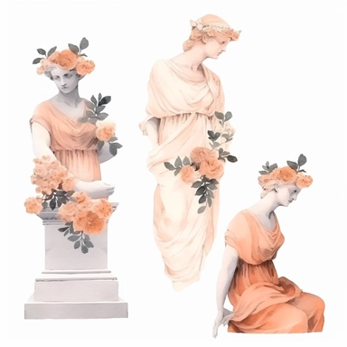 seperated minimalist water color Terracotta Floral Clipart, floral greek statue, 8k