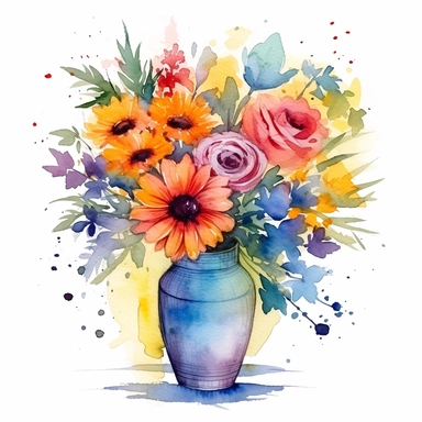 vase of flowers Clipart watercolor High quality vibrant colors