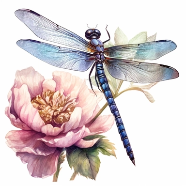 a watercolor clipart of a dragonfly on a flowe