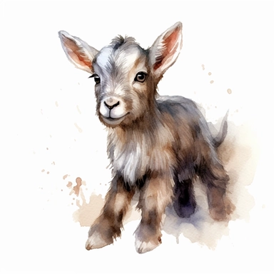 baby dwarf Nigerian goat, very detailed and realistic, watercolor, white background with margins, clipart style