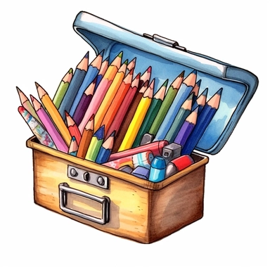 hand drawn, A pencil box , illustration Watercolor clipart, katie daisy style, single object,png,transparent, white background for removing background - - no text shadow font watermark