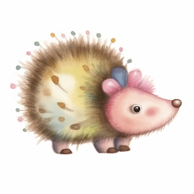 beautiful cute whimsical brown hedgehog, hedgepig, Erinaceus, realistic, photorealistic, anatomically accurate, lifelike, naturalistic, simplified, simplistic, doodled by a child, folk art, strange quirky shapes, distorted, watercolor texture, soft brush strokes, clipart on white background, high resolution, free margins