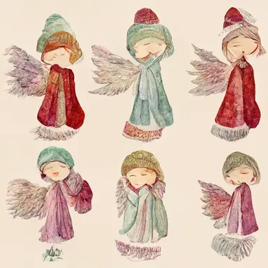 chistmas angels pattern, gradient background in watercolor clipart style