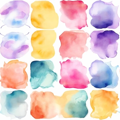Nine abstract watercolor background vector clipart, in different light pastel colors, rounded, hazy romanticism, free brushwork