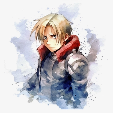 Watercolor fullmetal alchemist brotherhood, high quality, high details, pencil draw style, white backgroun, clipart, 8k, f1