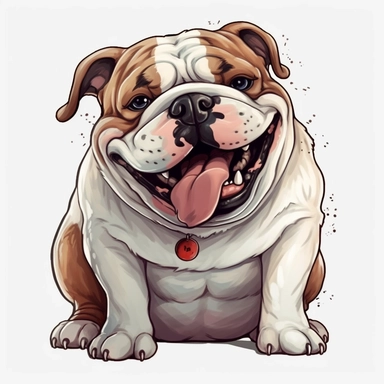 cute Bulldog, happy and smiling, bold line, clipart, sticker, white background, no shadow, 8k detail