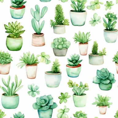 jade succulent plant clipart + white background + watercolor style