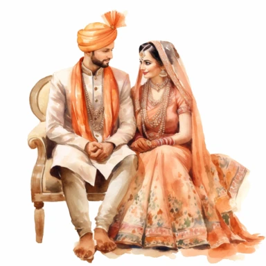 Watercolor hindu bride and groom during anand karaj clipart