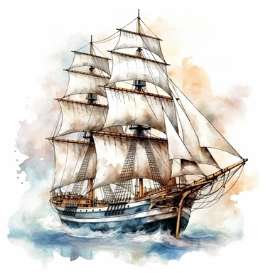 one transparency clipart, in the style of detailed ship sails on a white background, atmospheric watercolors, uhd image, tintypes, group f/64, detailed character illustrations, calligraphy-inspired , no watermark, text, 300 DPI , typography, shapes do not stick together, no text in the picture, on a white background