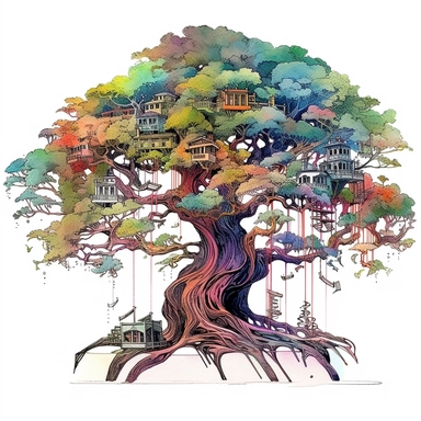 one bonsai tree singing resouling of all time Watercolor clipart on a white background, in the style of digital gradient blends, classic tattoo motifs, rounded shapes, esao andrews, stained glass effects, realistic forms, water drops, no watermark, text, 300 DPI , typography, shapes do not stick together, no text in the picture, on a white background