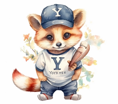create watercolor clipart of letter Y , cute animal in baseball costumes with baseball, incredibly high detail, 16k, gorgeous, white background