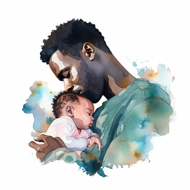 watercolor clipart black man holding baby sleeping
