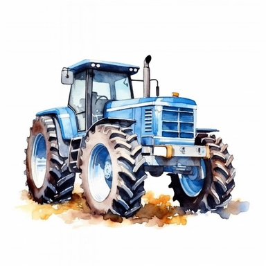 Clipart, Modern Tractor, watercolor painting by Dorothy Hood, blue modern tractor on a white background, shutterstock contest winner, american scene painting, detailed painting, watercolor, white background, behance hd, detailed painting, digital illustration