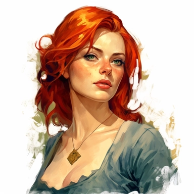 beautiful stunning pretty young woman as Triss from The witcher character, paint art style, clipart, white background, superrealistic, one of a kind
