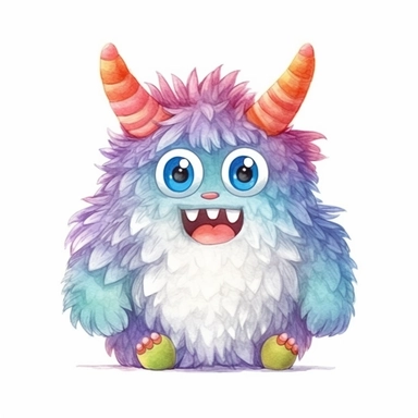 A super-cute monster, knitted painting texture, Perfect for nursery art and children's book illustration style, simple, cute, full color, clipart, watercolor illustration, single object, high definition 8k, white background for removing background