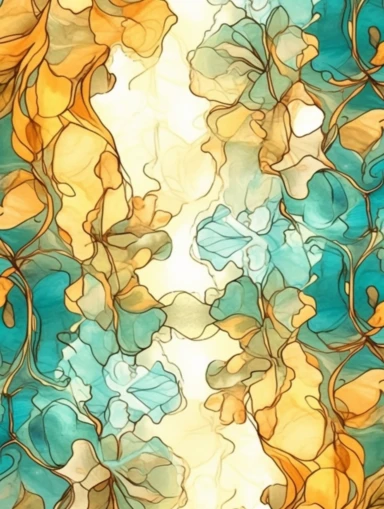 backboard of amberwood, clipart, soft, flowing lines, elegant, Art nouveau, teal and amber color scheme, Alcohol ink watercolor, no background