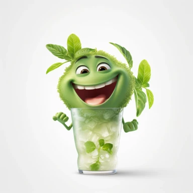 Pixar movie star happy mojito drink, ultra detailed, white background, clipart,