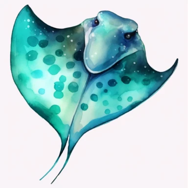 watercolor, Manta Ray turquoise body png Full body realistic cartoon in 32K UHD cute. 15 cm thick outline. There was no shadow on the ground. 8k with realistic watercolors and detailed illustrations. PNG clipart, transparent white background
