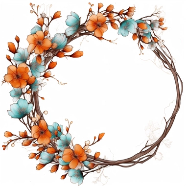 clipart line art blossom frame, white background, subtle and little, dark cyan and amber, 8k, high quality, in the style of Anton Semenov and Zdzisław Beksiński