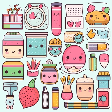 Let Kawaii style take center stage in a clipart collection featuring endearing everyday objects. Create delightful characters out of items like pencils, books, and teacups. Give them big eyes, blushing cheeks, and playful expressions that will melt hearts. Incorporate pastel colors, polka dots, and cute patterns to add charm and whimsy to your Kawaii clipart set. It's all about turning ordinary objects into irresistibly adorable companions. Kawaii.