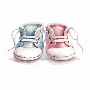 Watercolor pair of baby Shoe Clipart, solid white background