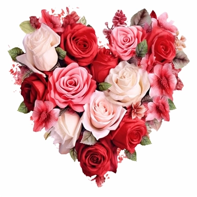 Floral Hearts Clipart, flower heart Valentine illustrations, on white background, HD, red rose flowers, flower bouquet , watercolor