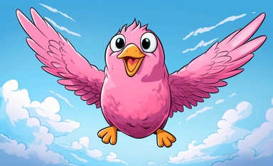 pink bird flying in the sky clipart, in the style of witty and clever cartoons, 32k uhd, old memecore, peter bagge, junko mizuno, lively movement portrayal, duckcore
