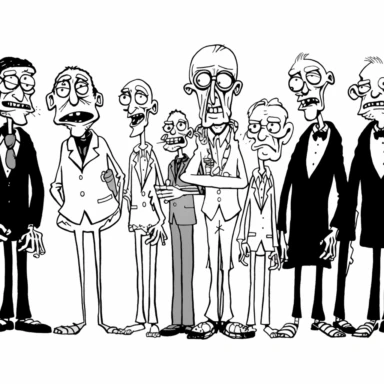 a set of black line clipart inspired by zombie wars and eat the rich and income inequality and class warfare and evil muppets and retro rubber hose style animation