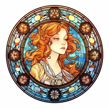 Vintage Cute Beautiful Round Stained Glass girl Sublimation Clipart, Cartoon, hyper realistic, intricate detail, illustration style, high solution, on the white background