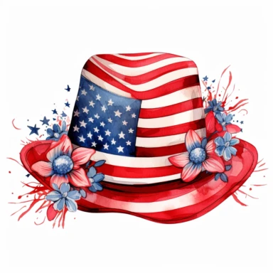 4th of july hat clipart, white background, american flag based designs, boho vibe, in the style of digital drawing, 8k