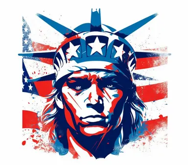 Create a bold and eye-catching clip art that showcases Freedom in patriotic colors, emphasizing the spirit of independence and liberty, white background, in the style of minimalist -
