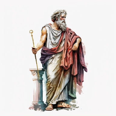 a wise and ultra realistic hellenistic wizard with watercolor effect,full body,ultra realistic,ancient greece vibe,white background,suitable for digital clipart,hellenistic scene,ancient greece,vibrantly colors,greek columns