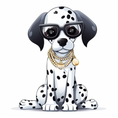cute funny kawaii Dalmatian Puppy with Balenciaga sunglasses and cool necklaces, cute illustration, clipart, white backgound, Cuttable Design,full body