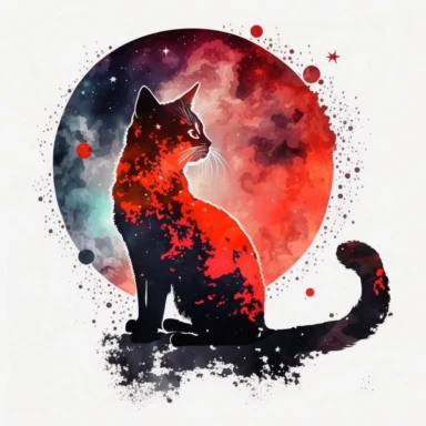 space sky moon night cat red painted clipart white backround