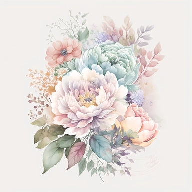 soft colorful pastel colored floral arrangement clipart, soft and subtle, colorful fairy pastel colors watercolor style, fawncore, pastel roses only, single rose, light purple pastel, light pink pastel, dreamy pastel colors, carnation pastel, tulips pastel, sunflower pastel, muted pastel colors, plain white background, use of fabric, excellent depth of shading in soft watercolor style, watercolor artwork, plain white background for transparent editing