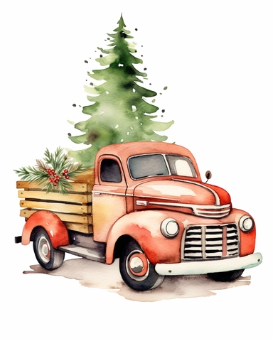 watercolor christmas truck clipart