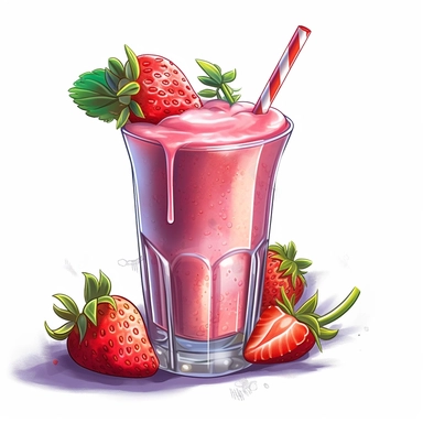 one clipart Strawberry smoothie on a white background, in the style of wlop, southern countryside, collage-oriented, sterling silver highlights, colorful caricature, emotionally-charged brushstrokes, hyper-realistic animal illustrations, no watermark, text, words, paintbrush, 300 DPI, typography, the images do not stick together, no text in the picture