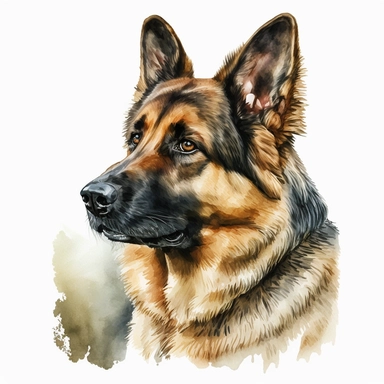 a watercolor art painting of a German Shepherd, clipart, white background
