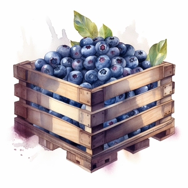 a realistic watercolor of a trecuk with blueberry crates, victorian style blueberry academia, blueberry purple nuances, vector free clipart illustration, in the style of unreal engine 5, 32k uhd, detailed features, white background