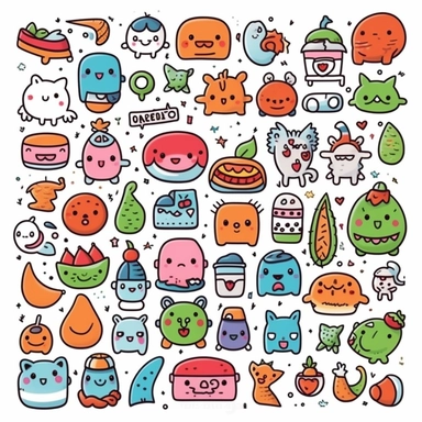 Illustration hand draw style of kawaii doodle, clipart collection, Vector line, white background