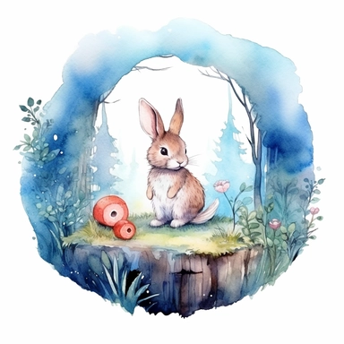 Easy to cut, Dreamy watercolor bunny from a fairytale forest clipart