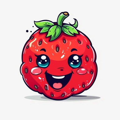 cute Strawberry, happy and smiling, bold line, clipart, sticker, white background, no shadow, 8k detail