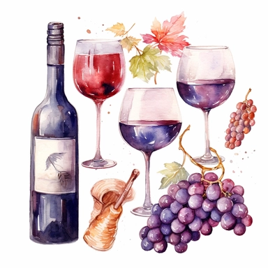 watercolor wine clipart 4 elements separated by 1in