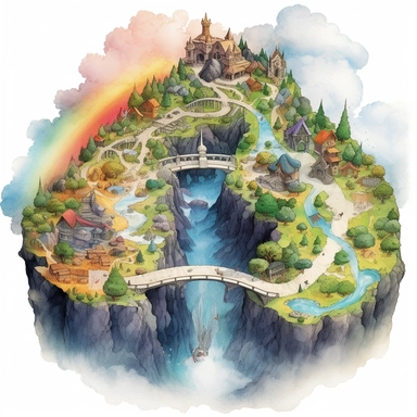 Asgard, rainbow bridge, cute, clip art, watercolor, map
