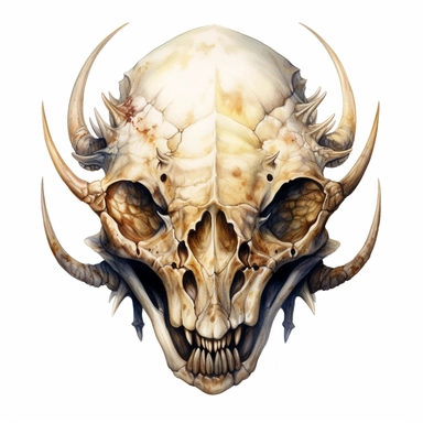 cary face of a demonic armadillo skull looking head on, watercolor, ultra high-detail, dark outlines, hyperrealism, white background, clipart