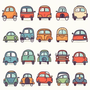 * car clipart, hand drawn car, doodles, cute car, clean and simple line art, no shadows, no background