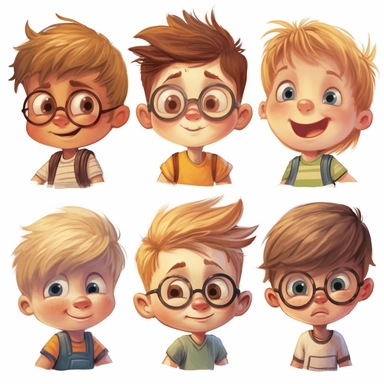 cute little boys, portrait, clipart, high resolution