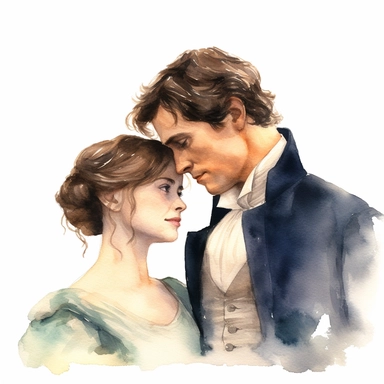 a watercolor portrait of Elizabeth Bennet and Fitzwilliam Darcy in pride and prejudice clipart, white background