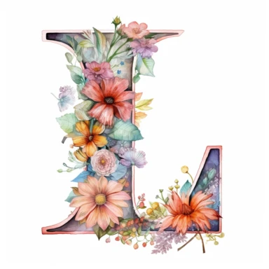 Beautiful Pastel Vintage Flower Alphabet Letter  L  Watercolor Clipart,Cartoon, hyper realistic, intricate detail, illustration style,high solution,on the white background